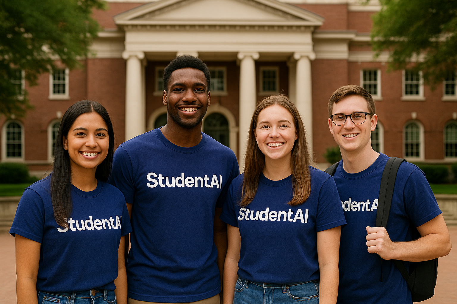 Happy StudentAI ambassadors representing the program at their university campus