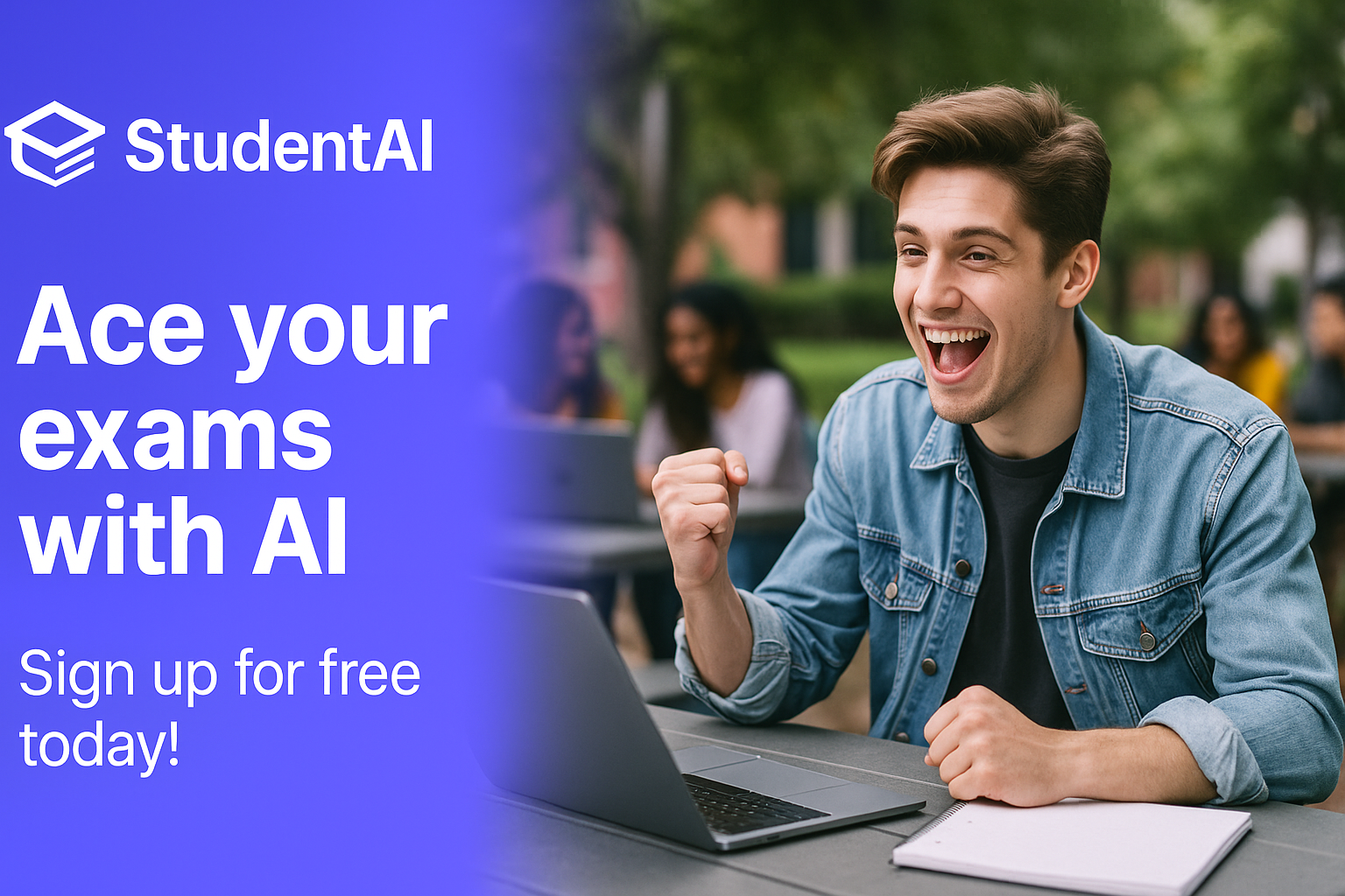 Ace your exams with AI - excited student celebrating success with laptop