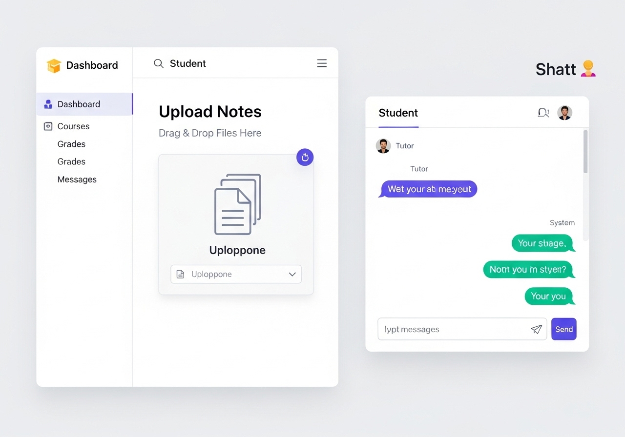 Dashboard interface showing note upload and chat features